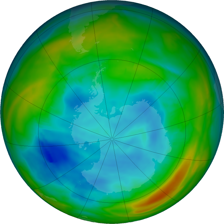 Antarctic ozone map for 30 July 2019
